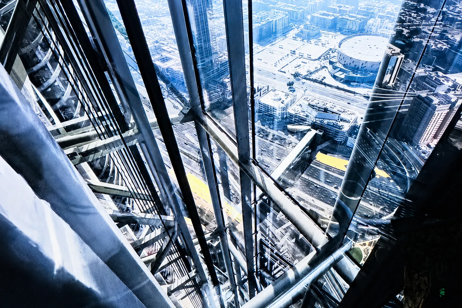 Sensor vantage looking down through the levels of an industrial asset